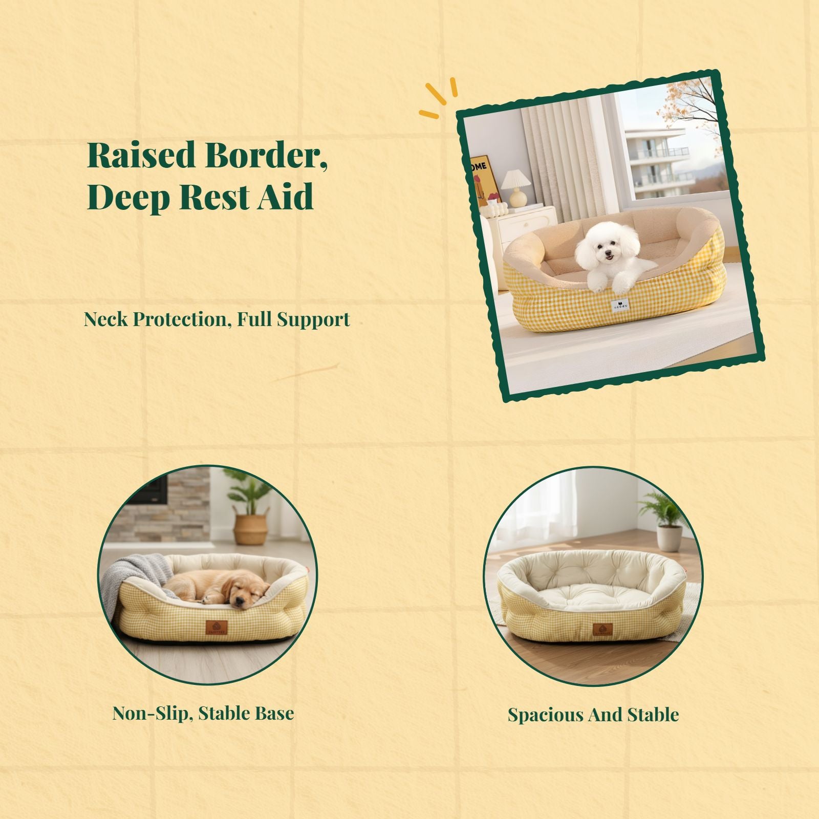 Plush dog bed, non-slip, easy-clean