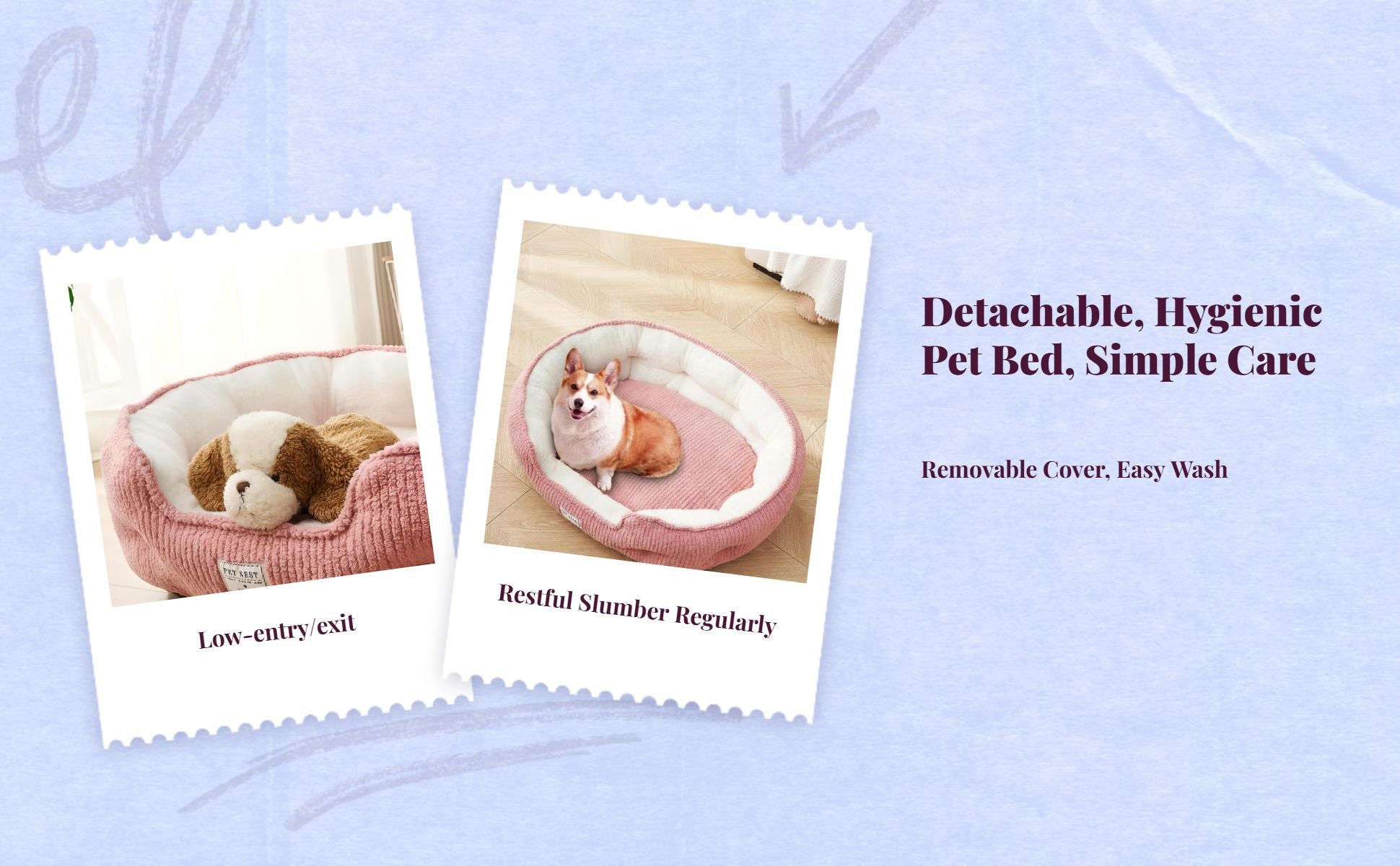Pet Bed, Cozy Dog & Cat Bed, Plush, Calming, Washable