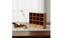 12-Grid Display Case with Drawer Solid Wood 1/6 Scale Doll Furniture for Desktop