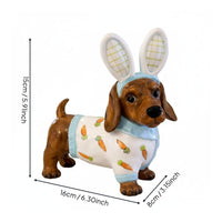 Dachshund Bunny Statue Holiday Themed Dog in Bunny Costume Statue Cute Design Easter Dachshund Figurine for Tabletop, Mantelpiece