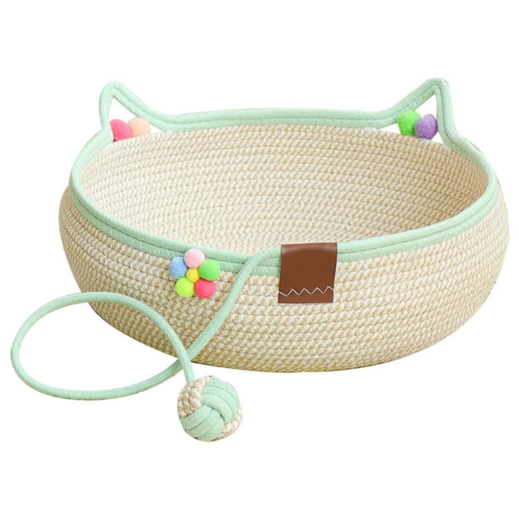 Round Woven Kitten Bed Scratch-Resistant Braided Rope Kitten Bed Scratchable