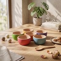 6 Pieces Wooden Colorful Bowl Set Nested Nesting Bowl Set Stackable Tableware