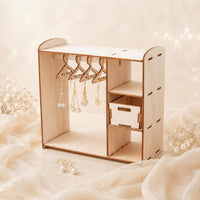 Doll Cabinet Organizer Decorative Craft Wooden Earring Rack -Saving Wardrobe Earring Hanger for Bedroom, Dresser