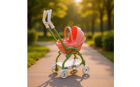 Foldable Doll Pushchair Rose-Colored Mini Toy Pushchair Green Frame