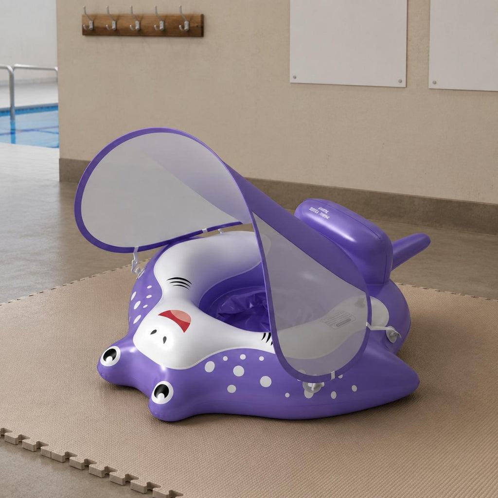 Baby Swim Seat with Canopy Portable Infant Pool Buoyant Seat Cute Creature