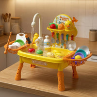 Duck Theme Sink Playset Detachable Legs Electric Faucet Toy Storage Baskets