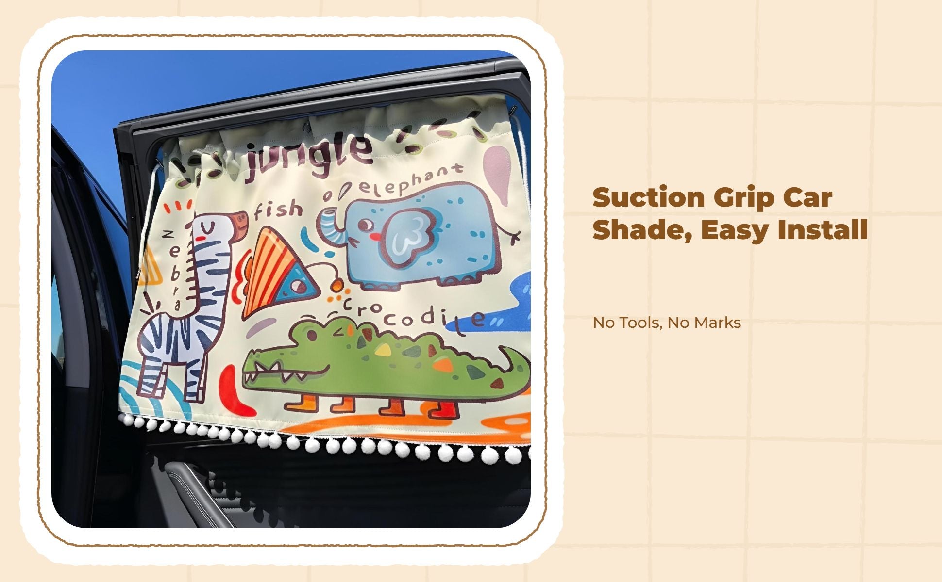 Car sun and shade Screen, Retractable Suction Holder, Sun Protection, Cartoon Design, Side Window Sun Block for Children, Infants, Passengers