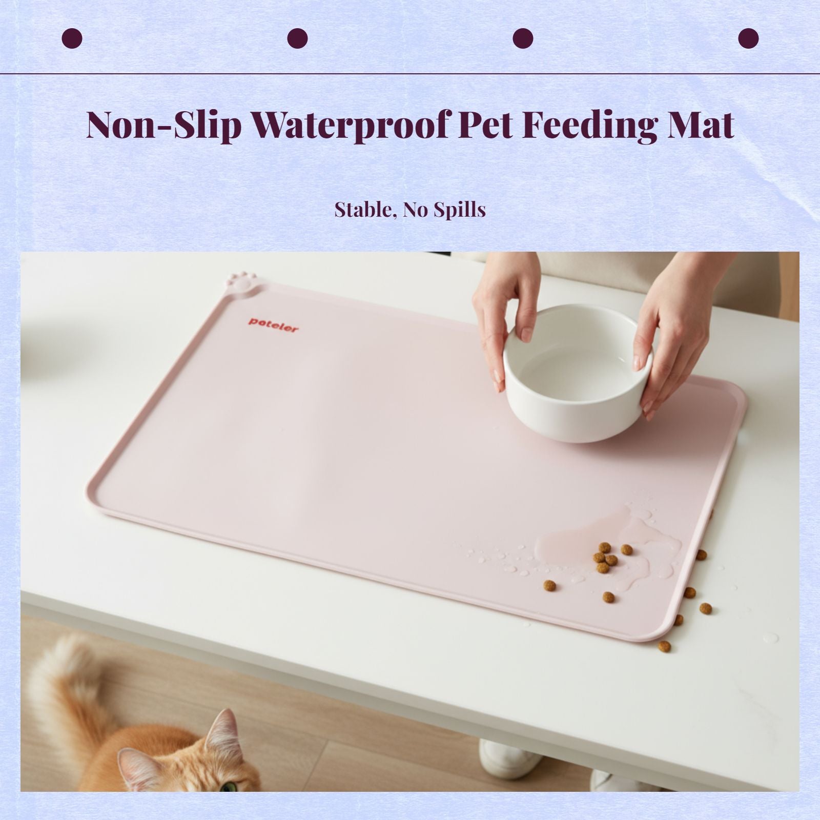 Pet Feeding Mat, Silicone Waterproof Non-Slip Pet Bowl Mat, wellnessConscious, Raised edge, Easy to Clean, Protects Floors, for felines and Dogs