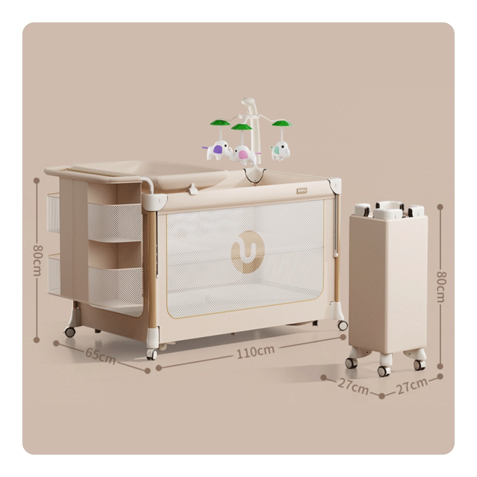 Multifunctional Baby Crib Adjustable Height Rolling Baby Bassinet for Newborns