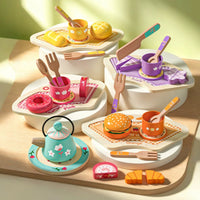 Wooden Tea Party Set Role Playing Pretend Food Playset Parent-Child Interaction
