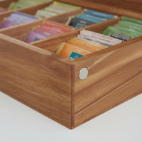 Wooden Tea Pouch Box Attractive Lid Lidded Compartment Organizer Countertop