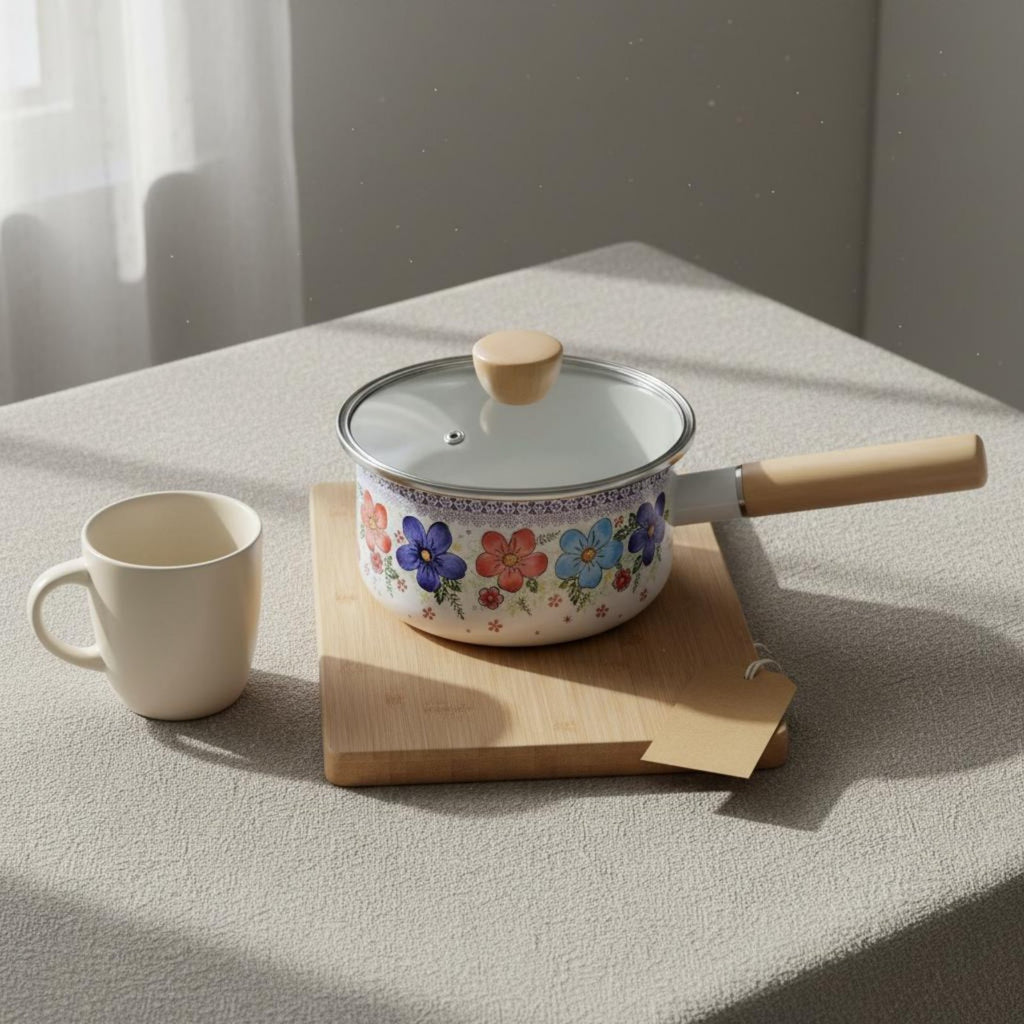 Infant Meals Pot Cute Floral Design Lidded Milk Pan Crack-Resistant for Infants