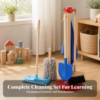 6 Pieces Wooden Cleaning Toy Set Storage Stand Pretend Cleaning Kit Role-Play