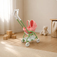Foldable Doll Pushchair Rose-Colored Mini Toy Pushchair Green Frame