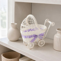 Carriage-styleStyle Woven Basket White Stroller Shaped Basket Portable