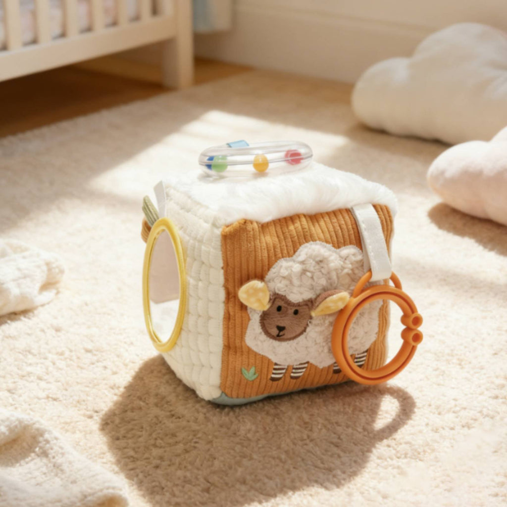 Baby Teether Rattle Cube Travel Ready Soft Activity Cube Certified Product