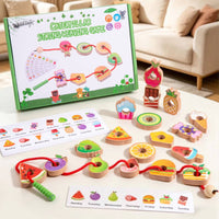 Wooden Fruit Threading Beads Fine Dexterity Skills Preschool Lacing Toy Colorful