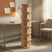 Wooden Rotating Bookshelf Floor Standing Bookcase Unit Cylindrical Furniture Storage