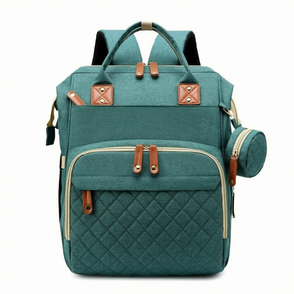 Multifunction Diaper Bag Faux Leather Trim Carryall Multiple Compartments