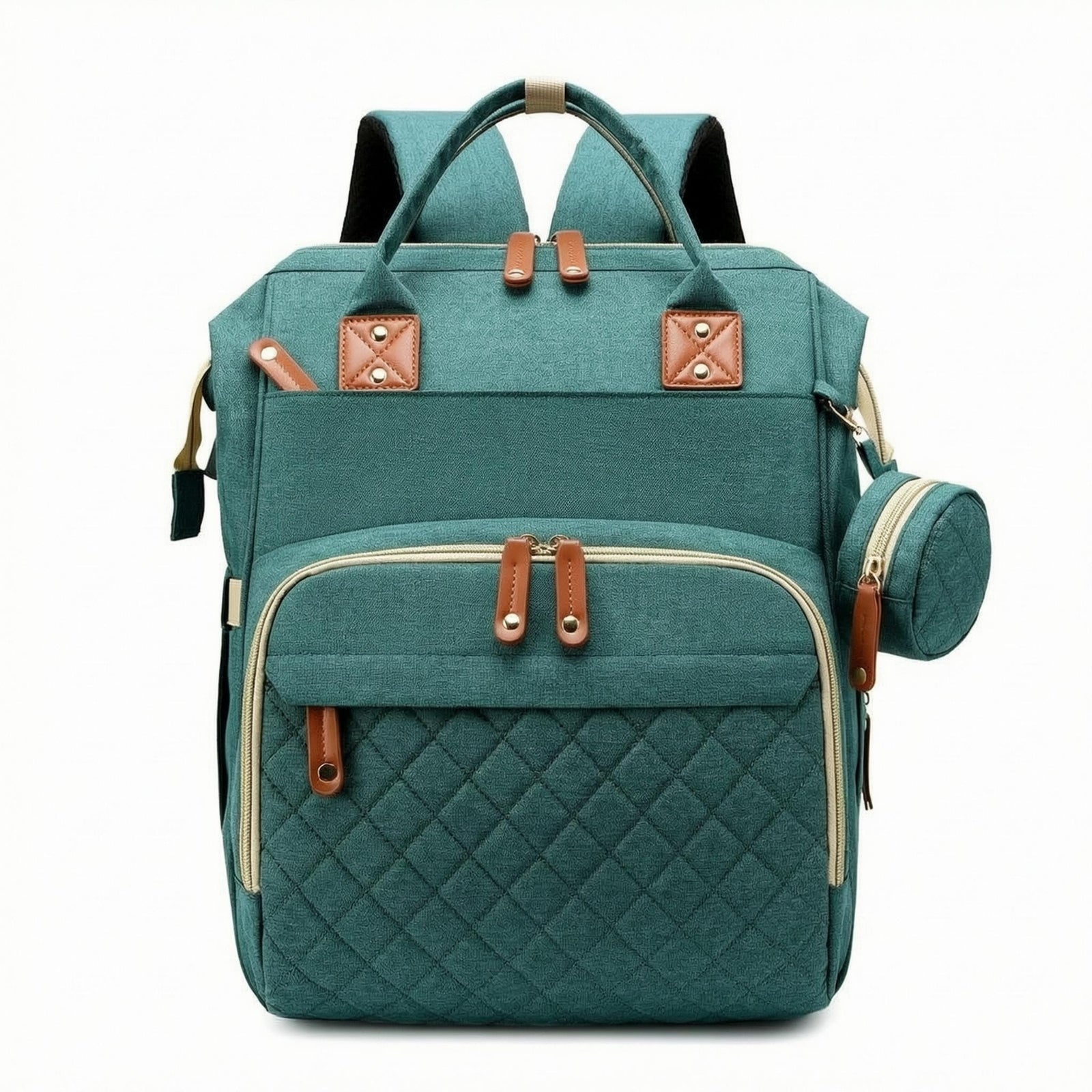 Multifunction Diaper Bag Faux Leather Trim Carryall Multiple Compartments