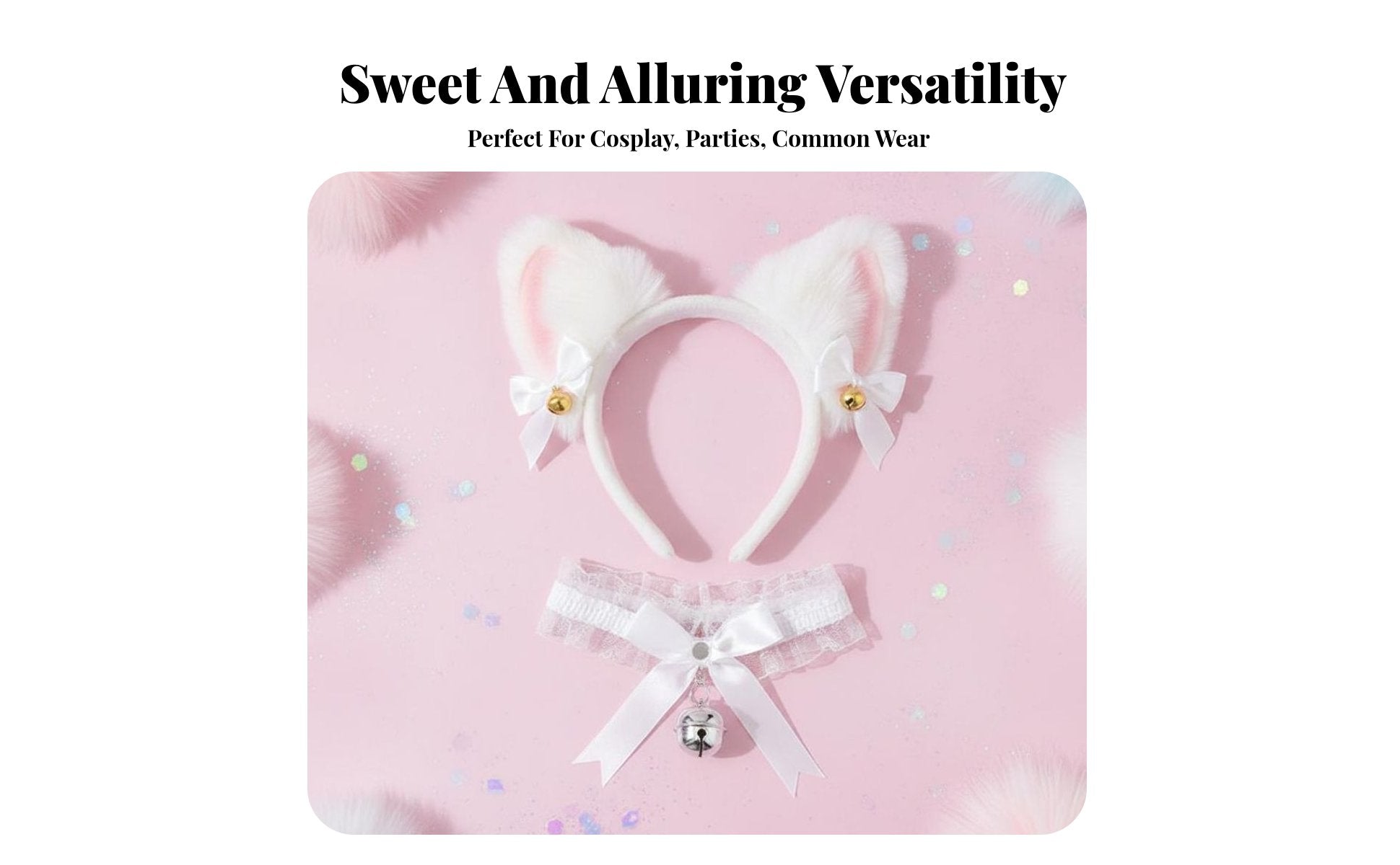 2 Pieces feline haural featureing appendages and chime Collar Set Anime and fashion Costume Accessory for Halloween