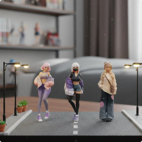 3 Pieces 1:64 Girl Figurines Realistic Design Scale Model Girl Figures