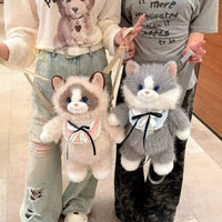 Soft Feline Backpack Adjustable Straps Stuffed Feline Backpack Double Shoulder