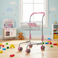 Play Shopping Cart Realistic Design Kids' Metal Supermarket Trolley Easy Assembly Miniature Grocery Cart for Playroom