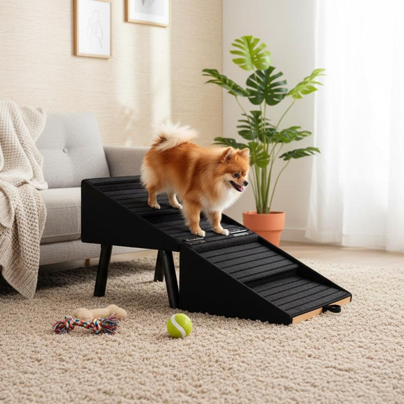 2-in-1 Dog Ramp Stool Non-Slip Surface Foldable Pet Ramp for Bedroom, Small Dogs