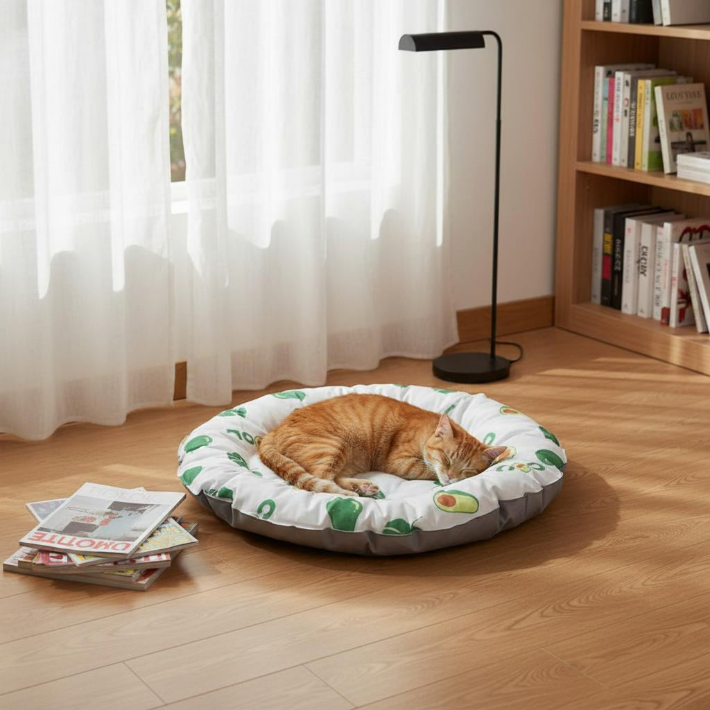 Round Cooling Pet Bed Soft Padded Border Feline Cooling Mat Easy to Clean