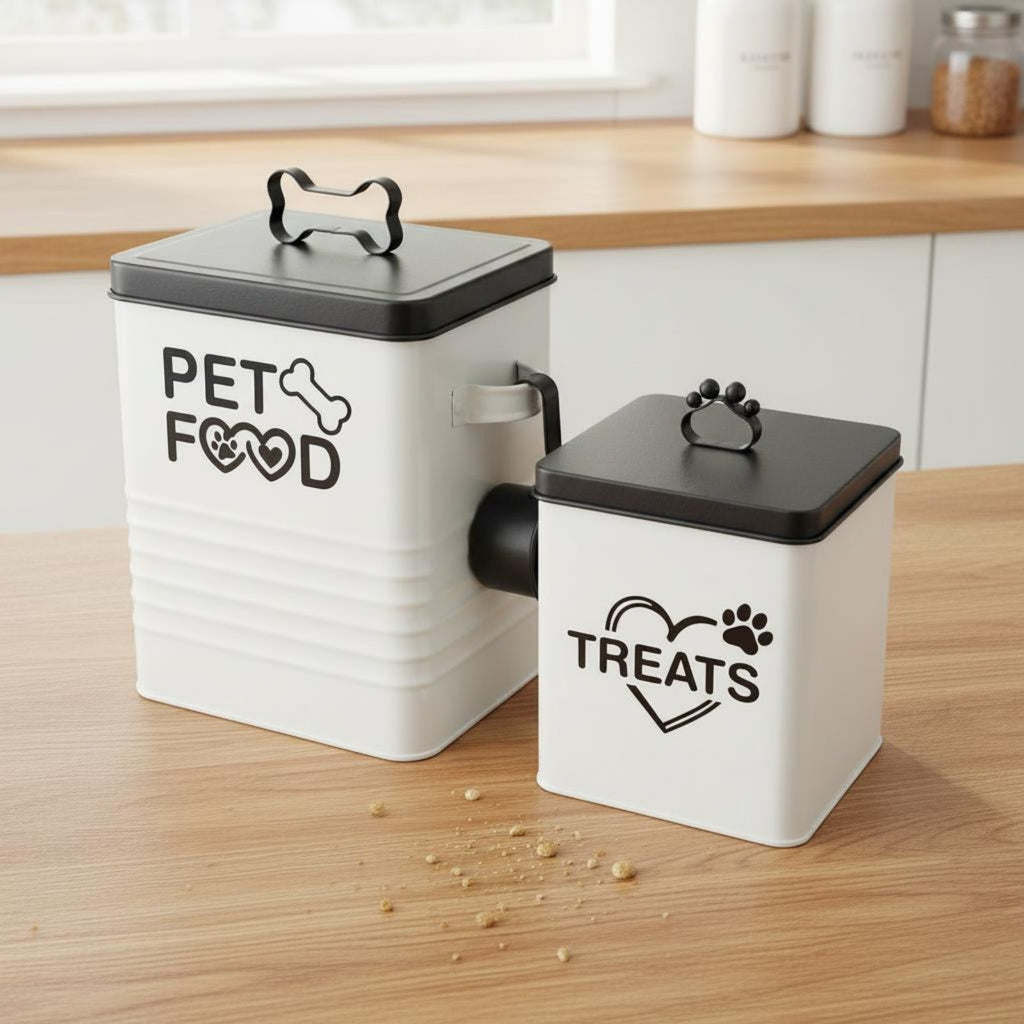 2 Pieces Airtight Pet Food Container Set Scoop Included Airtight Metal Canister