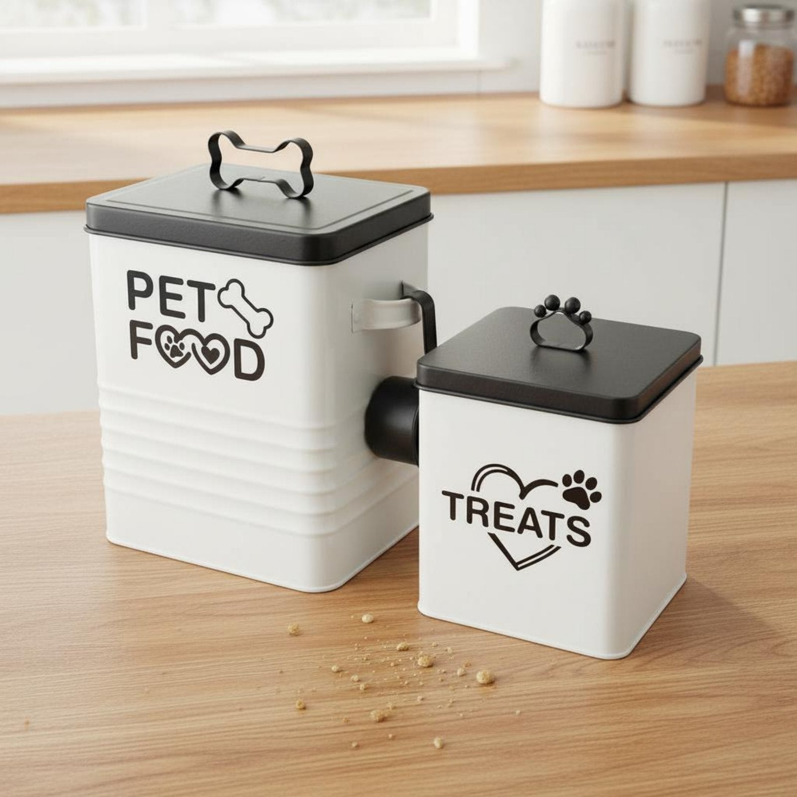 2 Pieces Airtight Pet Food Container Set Scoop Included Airtight Metal Canister