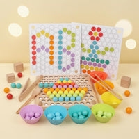 Wooden Bead-Matching Puzzle Colorful Bead Matching Game Printed Pattern Cards
