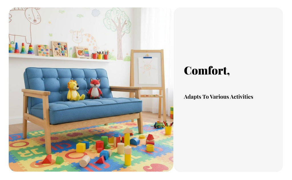 Double Children's Bench Sturdy Wood Frame Toddler Sofa 2-Seater Photography Prop for Toddlers, Babies, Playroom, Daycare