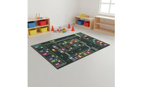Indoor City Road Play Mat Printed Road Play Mat Carpet-Like Activity Rug Finished Edges for Crawling, Early Learning