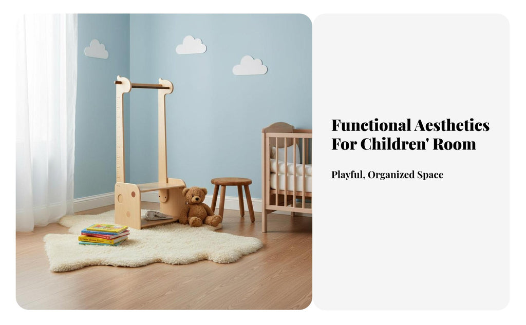 sturdy Wood Construction Freestanding Clothes Rack Cartoon Design Giraffe-Shaped Coat Rack child-appropriate Height children's Furniture Space-Saving for children, Toddlers, Parents, Bedroom, Nursery, Playroom, Entrymanner