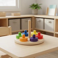 Wooden Hoop Stacker Early Learning Educational Color Matching Toy for Home, Kids