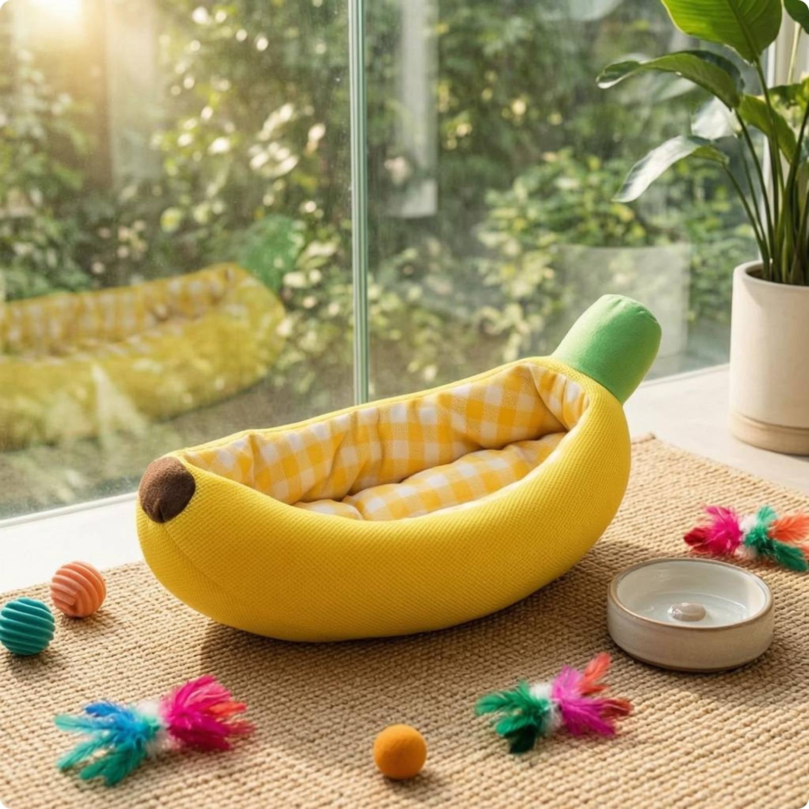 Fruit-Shaped Pet Bed Comfortable Pet Cushion Banana-Shaped Bed Easy to Clean Animal Furniture for Cats, Small Dogs
