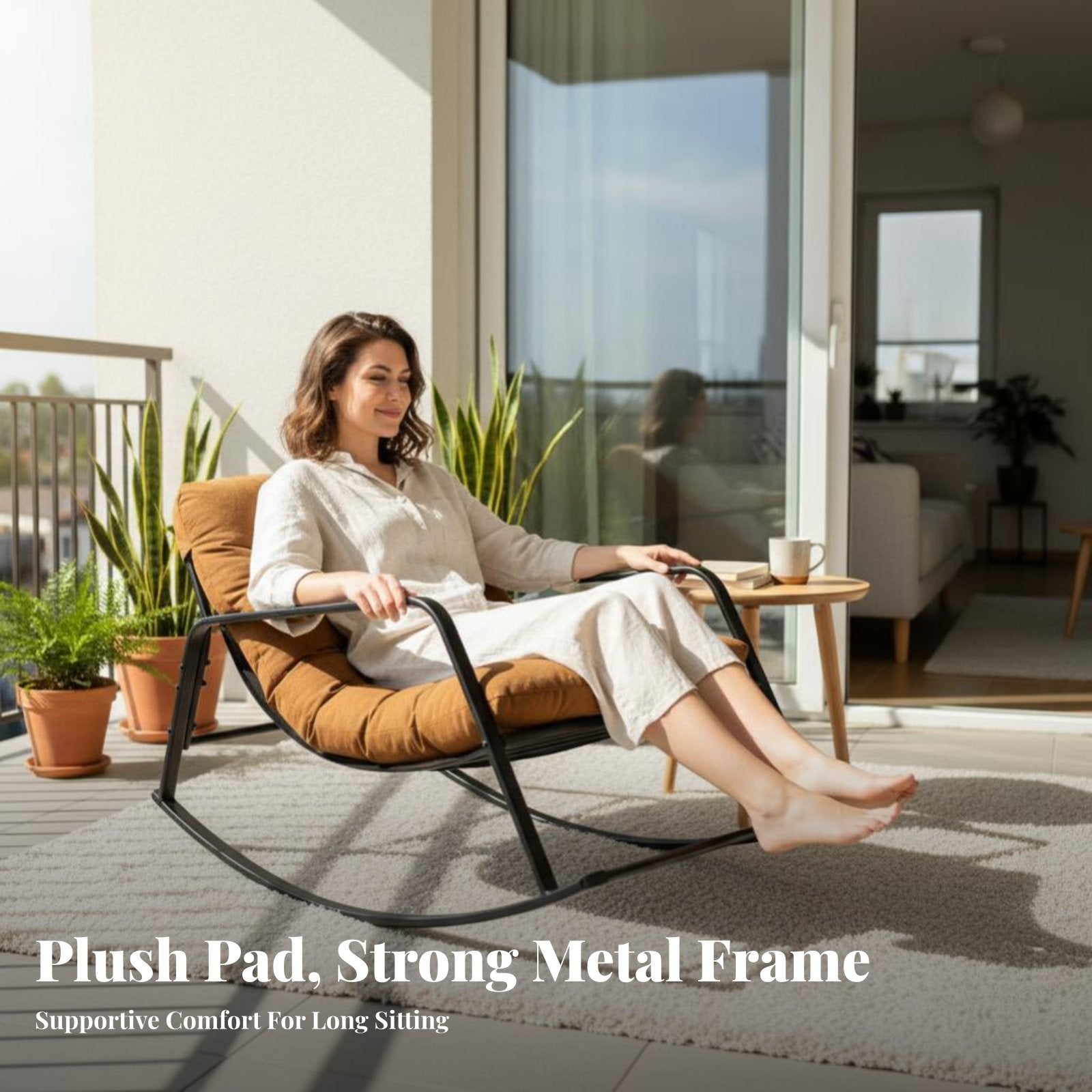 Upholstered Rocking Chair High spinerest Household Furniture Padded Seat Sturdy Frame for New Parents, Book Lovers, Living Room