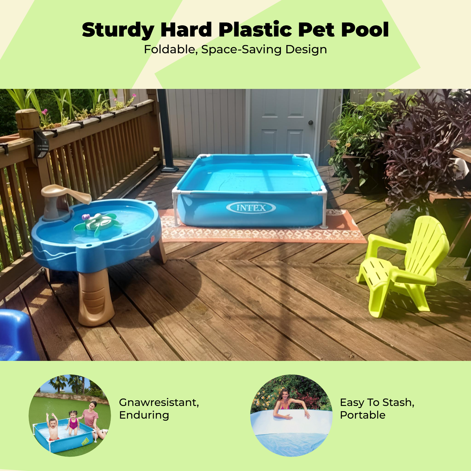 Foldable Hard Plastic Dog Pool, Leak-Resistant, Portable