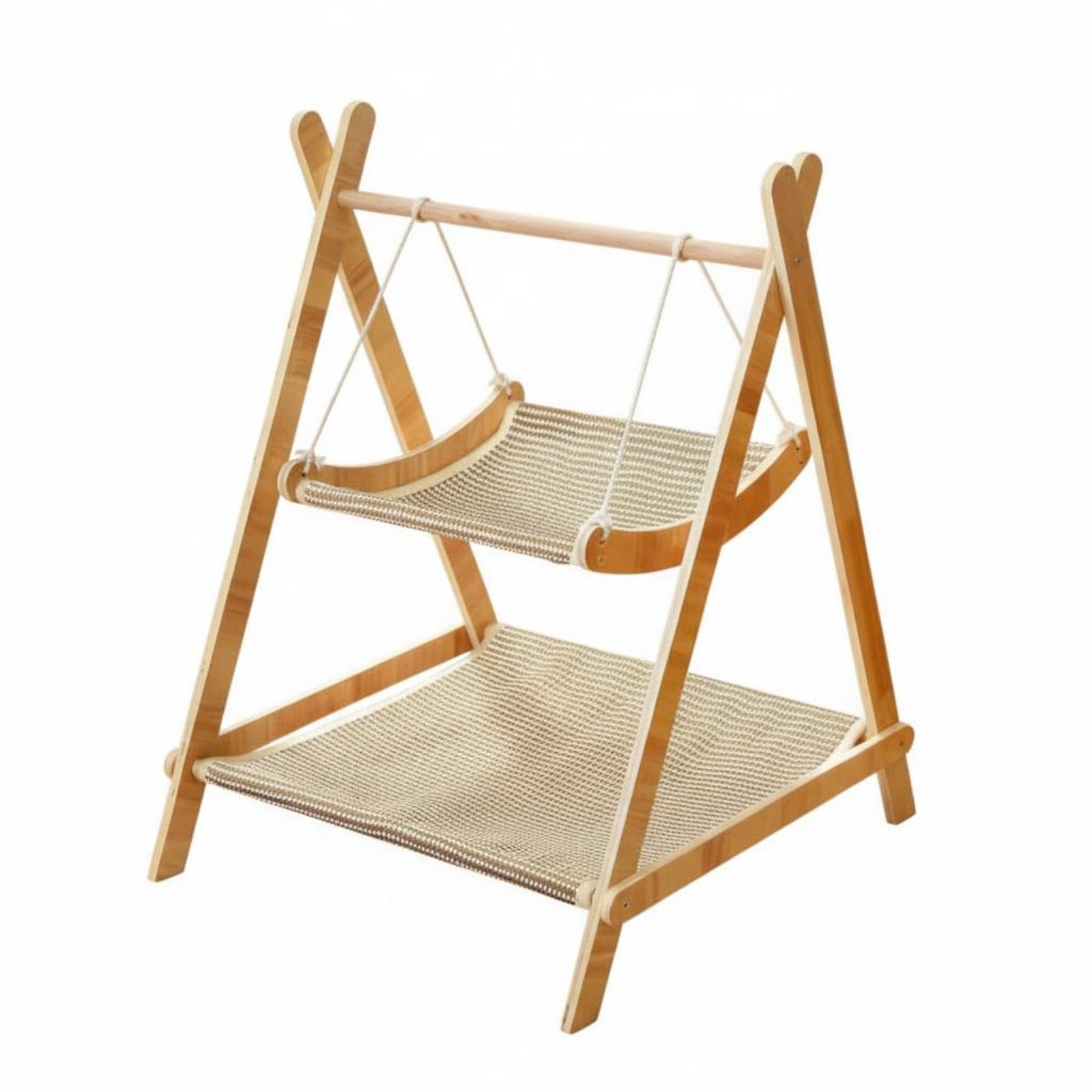 Double Layer Cat Hammock Sturdy Wood Frame 2 Tier Cat Hammock Washable Cover Double Layer Pet Bed