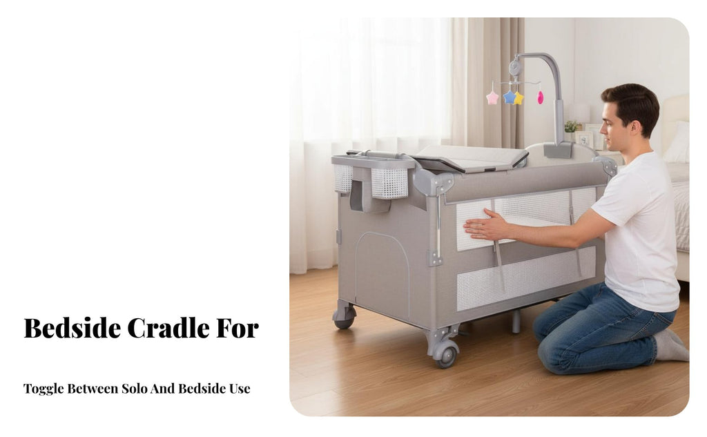 Portable Foldable Co-Sleeper Bassinet Multi-Functional Bedside Bassinet With Wheels Infant Crib Adjustable Height for Newborns, Infants, Toddlers, Travel, Bedroom, Visiting Relatives, Living Room