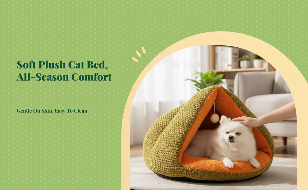 Plush cat bed with washable pad