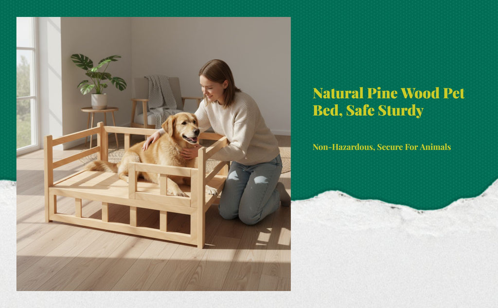 Elevated wooden pet bed, breathable