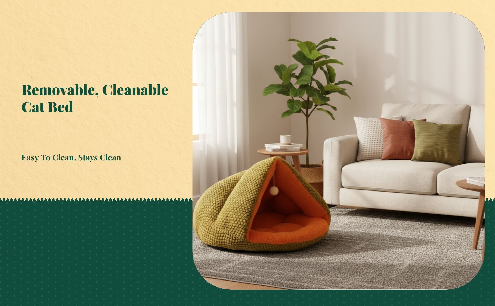 Plush cat bed with washable pad