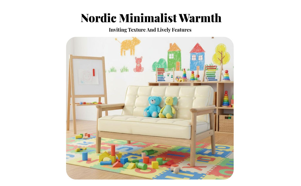 Double Children's Bench Sturdy Wood Frame Toddler Sofa 2-Seater Photography Prop for Toddlers, Babies, Playroom, Daycare