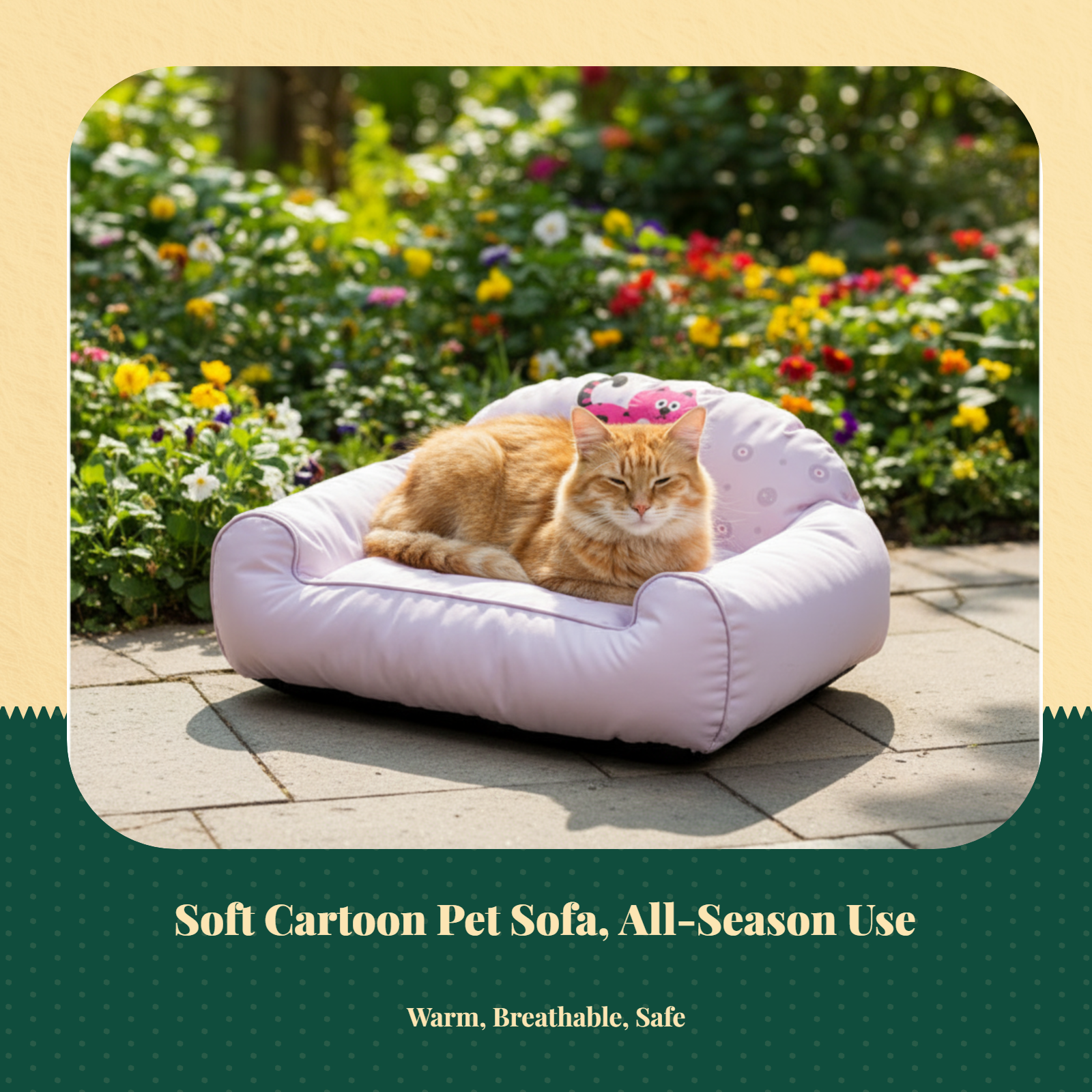 Water-Resistant Non-Slip Pet Sofa Bed, Calming, All Seasons