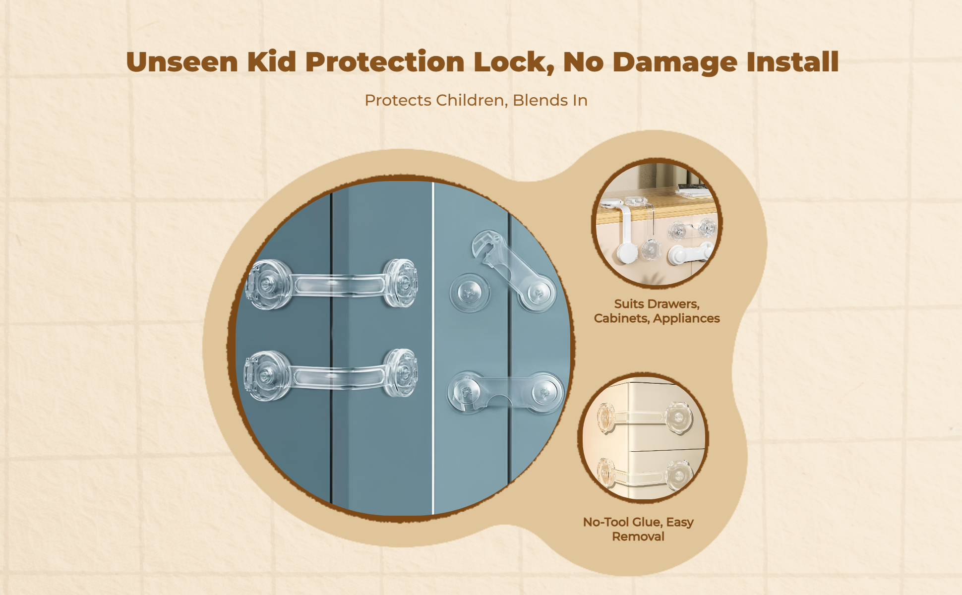 kid protection Drawer Lock, Cabinet Latch, infant Proofing, Adjustable, no tools needed, Easy Installation