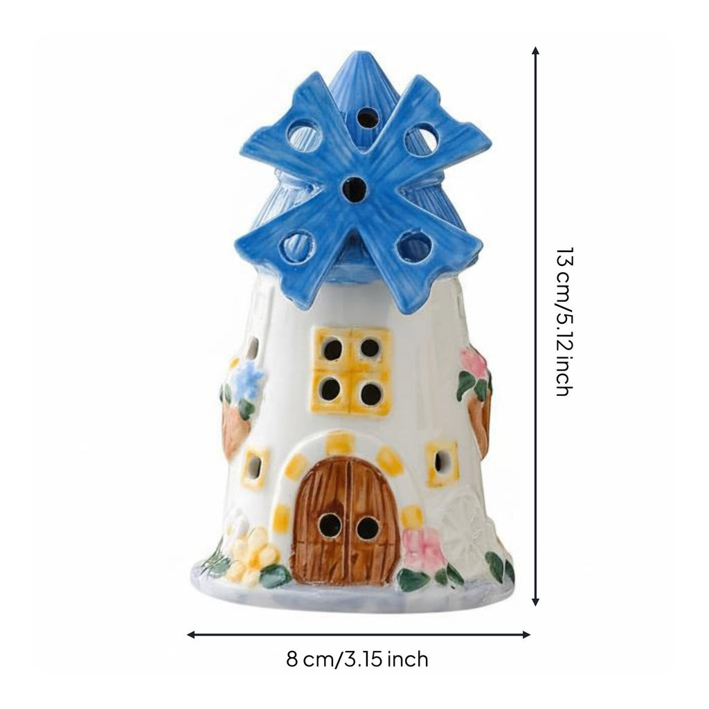 Windmills House Night Light Great Gift Idea Ceramic Windmills Lamp Decorative Cute Cottage Table Lamp for Children, Bedroom, Bedside, Study Room