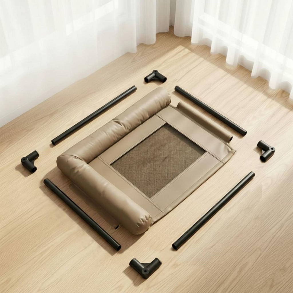 Raised Padded Rim Pet Cot Metal Frame Elevated Mesh Pet Bed Uncovered Underneath